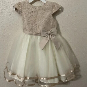 Rare Editions Lace & Taffeta Taupe Little Girls Formal Dress Size 24 Months NWT